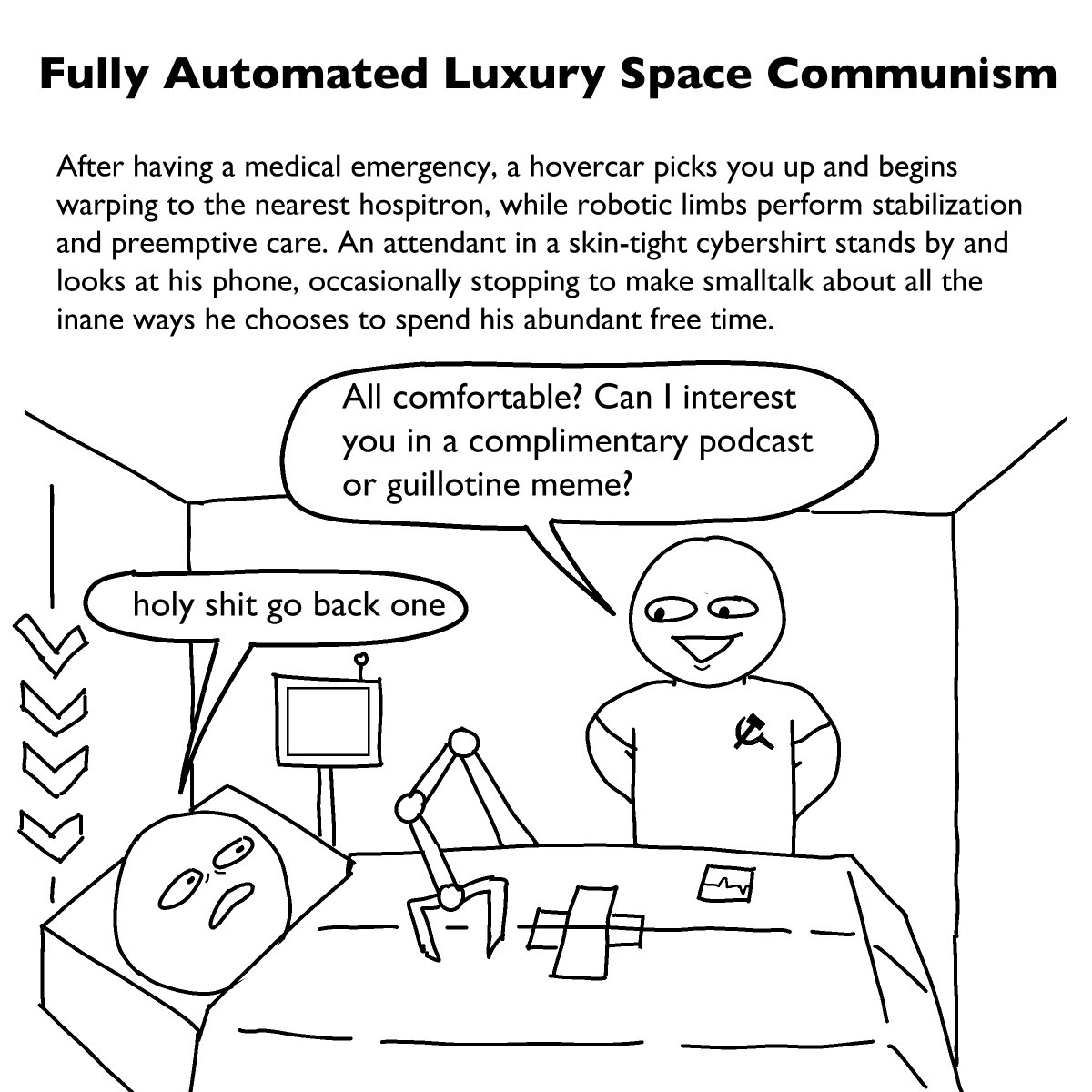 In the United States, a single ambulance ride can cost hundreds or even THOUSANDS of dollars.
But it doesn't have to be that way!

Here are four alternate futures:
[COMIC] 
