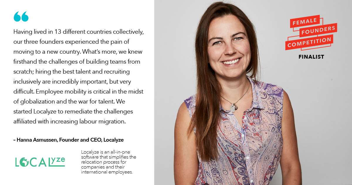 #FemaleFoundersComp finalist <a href="/HannaAsmussen/">Hanna Marie Asmussen</a> delivers her pitch on <a href="/localyze_team/">Localyze</a>, software that simplifies the relocation process for companies and their international employees.