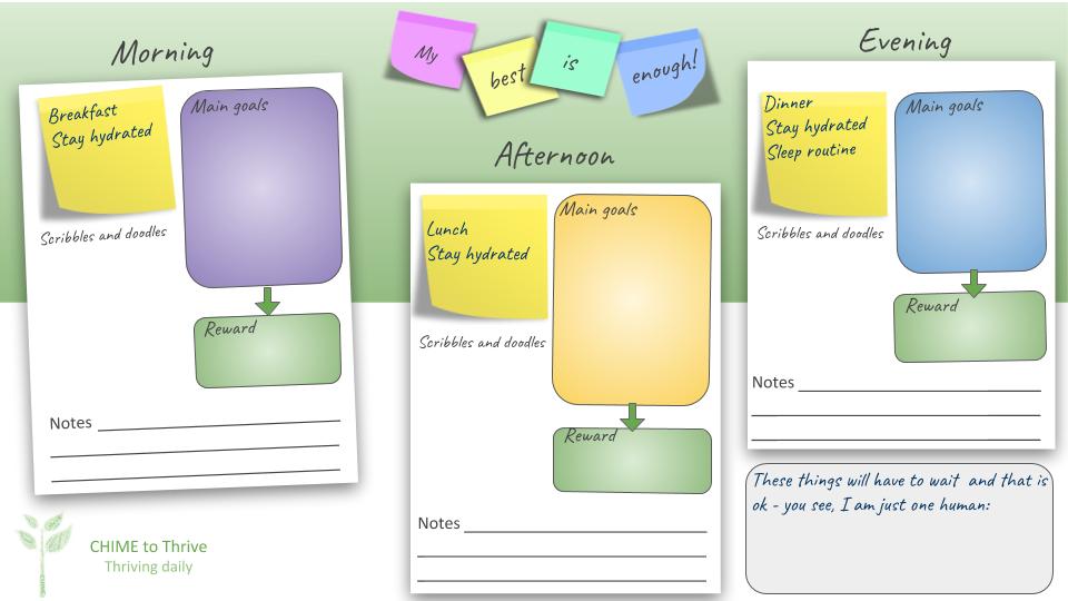 chimetothrive's tweet image. Routine planner

to

🌱Remember the basics
🌱Prioritise tasks
🌱Create achievable goals
🌱Give a sense of purpose
🌱Recognise our achievements
🌱Remind us we are human.

For anyone who'd benefit.

Can e-mail original if helpful.

#mentalhealth #covid19UK #isolationtips #stayhome