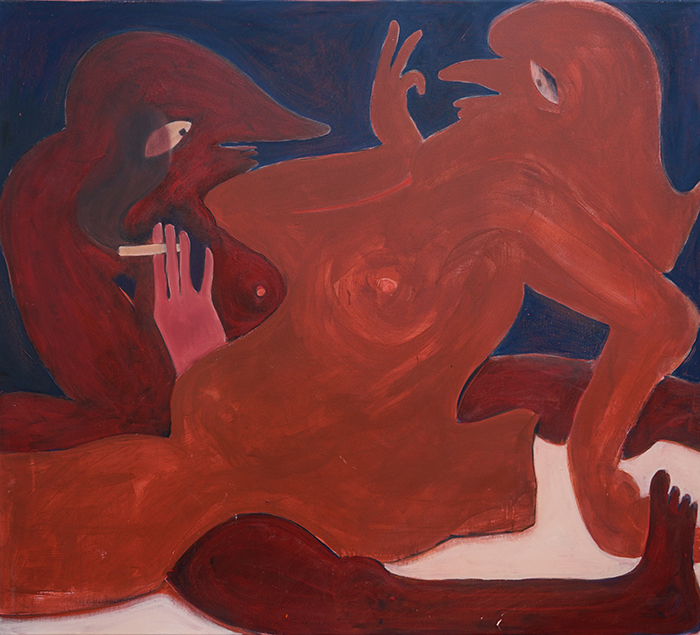 Carlotta Bailly-Borg’s humanoid figures bend and stretch their forms to accommodate the bodies of their partners, seemingly without concerning for their own sense of self. 
Falling in and out of love and desire, closeness and self-imposed distance. All themes we can relate to!