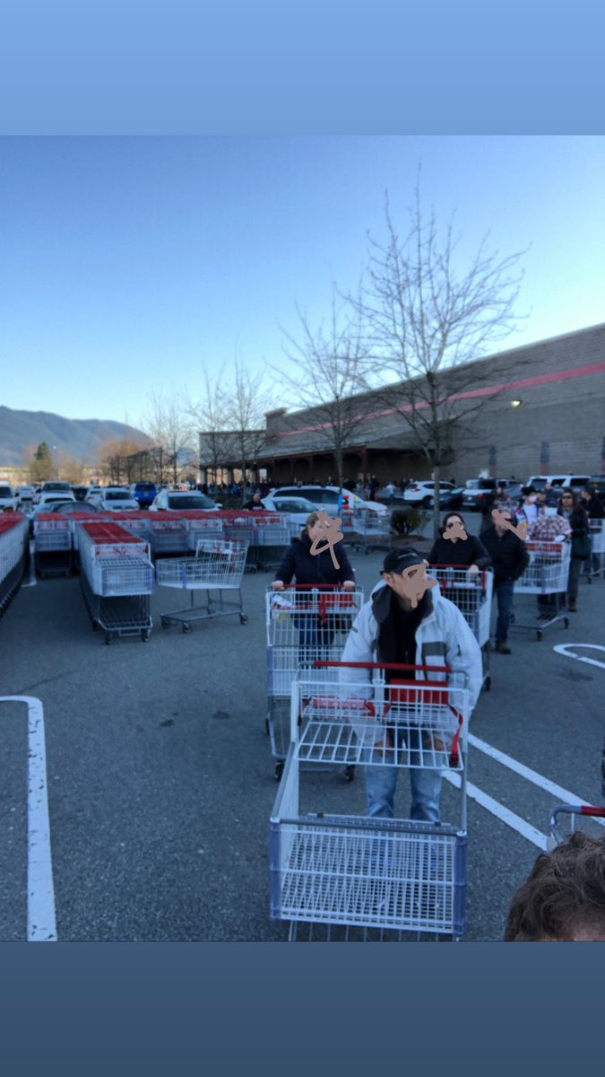 PoCo Costco lineup courtesy of my brave brother in law, haha. They’re letting around 20 people in at a time.