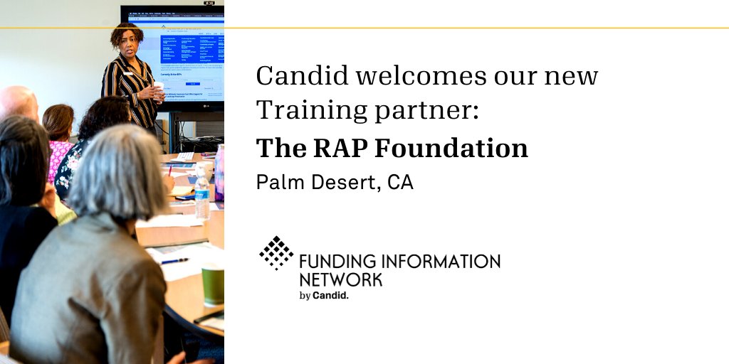 CandidDotOrg's tweet photo. Say welcome to our new Training network partner, @RAPFoundation. We appreciate your commitment to advancing access to #fundingdata and capacity building trainings to nonprofit communities in need. #CandidFIN https://t.co/tBqCRz8yDP