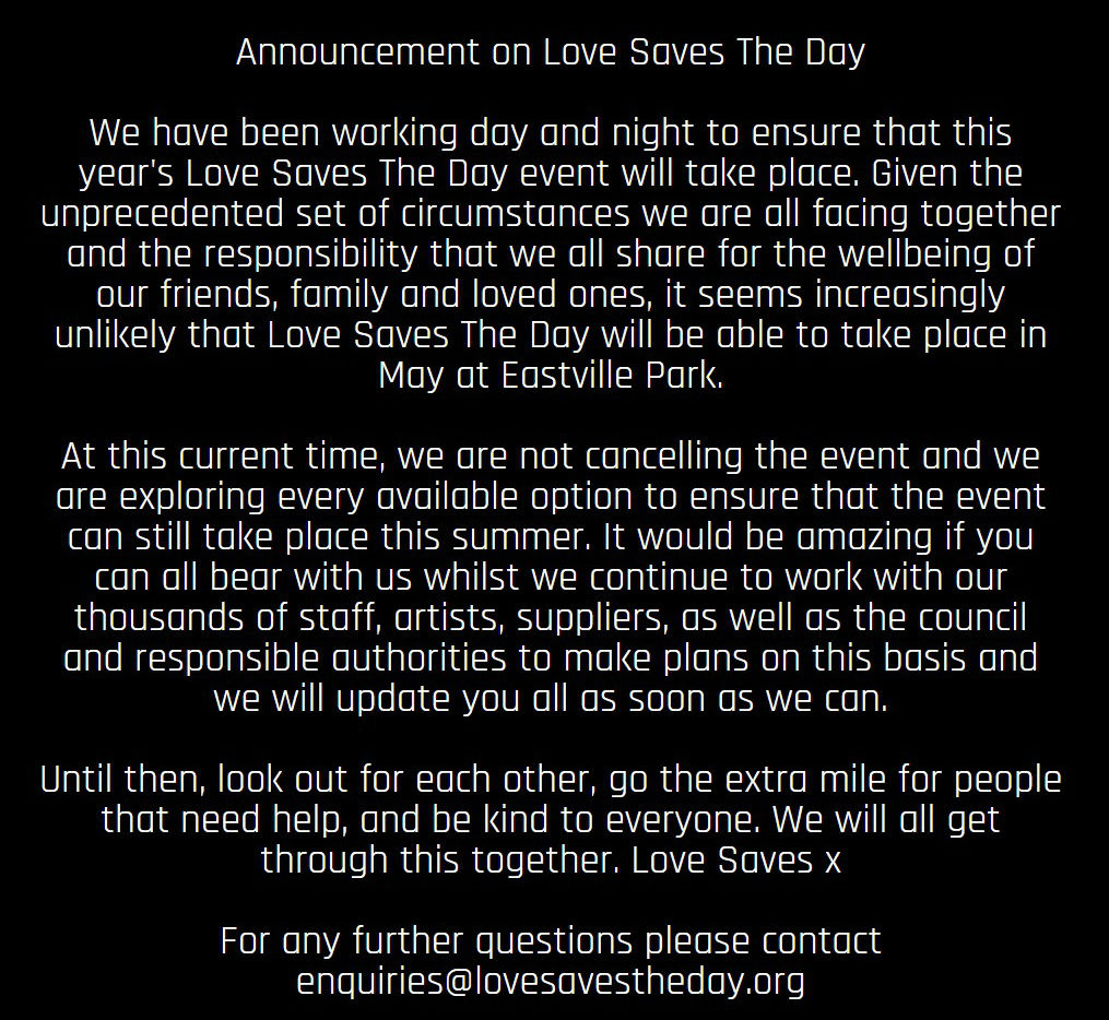 Love Saves The Day 2020 dates