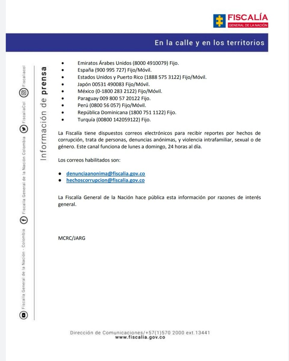 FiscaliaCol's tweet photo. La #Fiscalía General de la Nación tiene canales virtuales para recibir denuncias.

La ciudadanía puede usar la herramienta ADenunciar o comunicarse con el Centro de Contacto, línea 122.

Sigamos las recomendaciones de las autoridades de salud para mitigar #CoronavirusEnColombia https://t.co/vJlD8g3Ybe