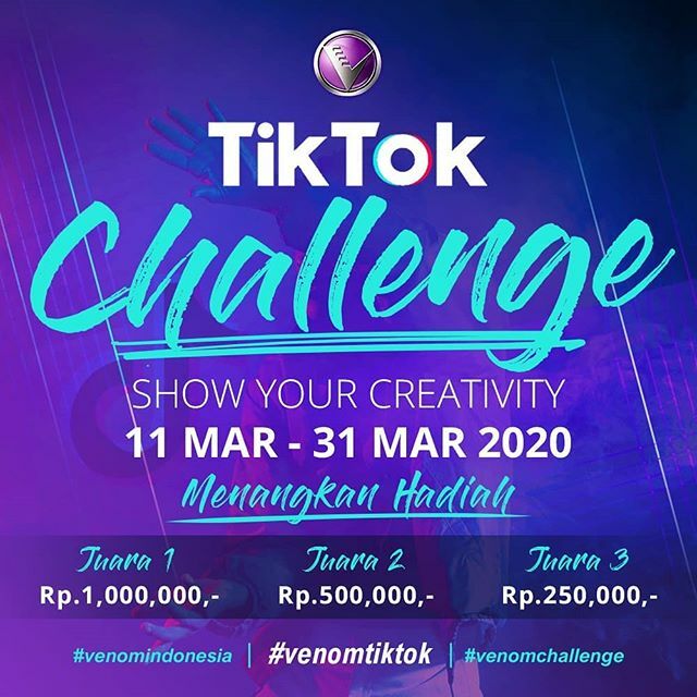 Tunjukkan kreativitas kamu berTikTokan dengan ikutan TikTok challenge dari Venom.

Regulasi :

1. Follow TikTok Venom Indonesia
2. Upload video TikTok-mu dengan lagu Venom Music in Your Hand sebebas dan segokil kamu
3. Gunakan hastag #VenomTikTok #VenomAudio #VenomChallenge …