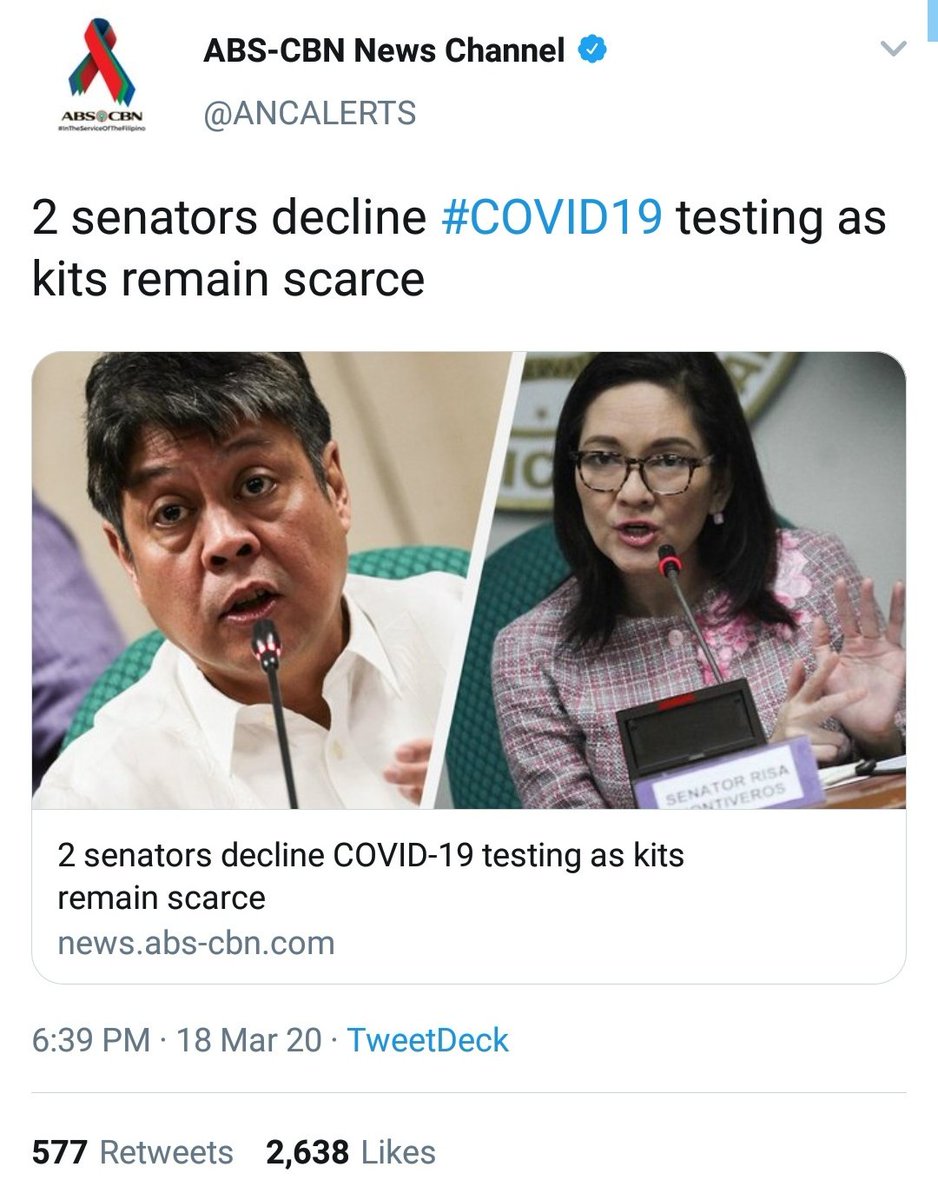 Senator Kiko Pangilinan Senator Risa Hontiveros Both did NOT waste covid kits.They do not show symptoms therefore do not need to be tested.2 more kits for those who need it most.