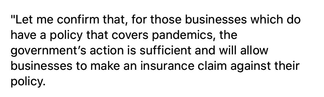 The_Ambrette's tweet image. What the government announced yesterday vs the insurance companies position. So who is lying? We have infectious disease insurance and we are on our knees. 25 employees. #coronavirus #Conservative #insurance #Corvid19uk  @RishiSunak @Conservatives @BigHospitality