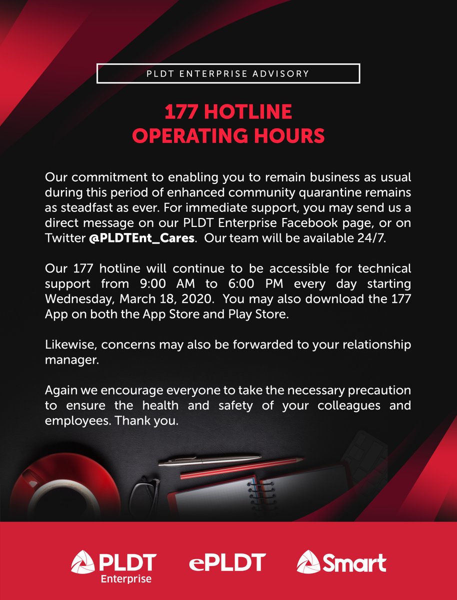 PLDT Enterprise will continue to keep its communication lines open for our customers' needs and inquiries. For the different channels you may contact, read the advisory below:
