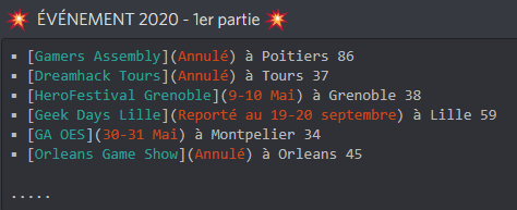 FuryVS_'s tweet photo. #Covid_19 Petit point sur les événements maintenu, annulé ou reporté.
On vous invite également à suivre l'évolution de ces événements directement sur les réseaux sociaux.
Des tournois en ligne en remplacement des tournois esport prévu lors de #GA2020, #DHTours vous intéresse? https://t.co/EIu539Hbo8