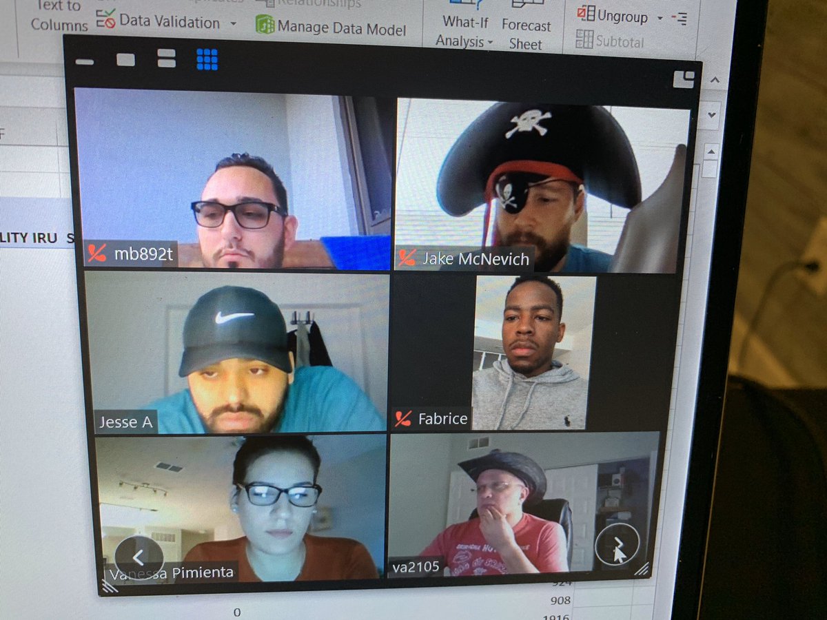 emilywiper's tweet photo. Who says you can’t feel connected and have FUN in a virtual work environment?!? Crazy hat/hair day for the #FLAForce, keeping the smiles on while servicing our @ATTBusiness customers 🔥🔥🔥 #BeastintheEast #NationalBizNation @TheAnneChow https://t.co/SvzuIcriih
