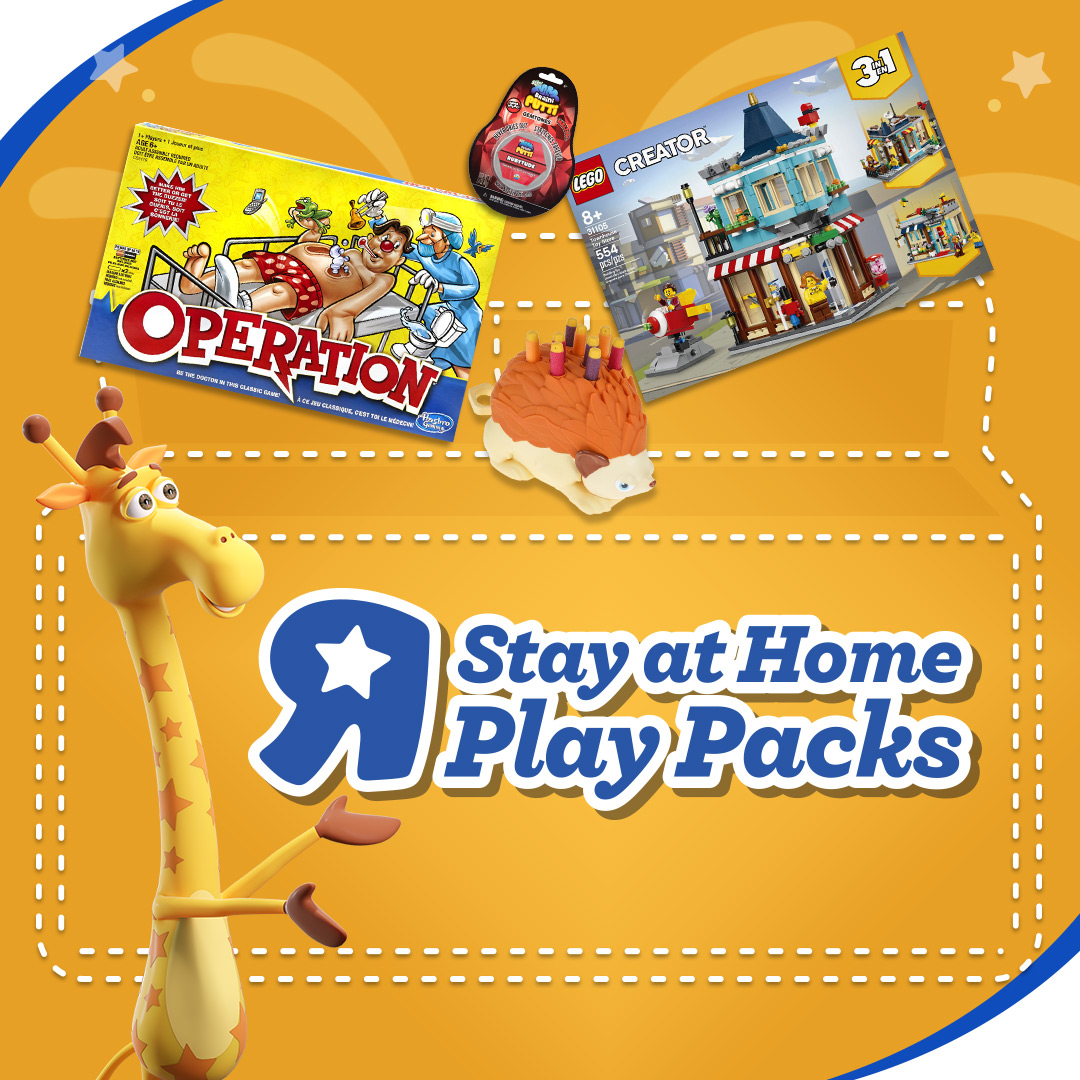 toysruscanada's tweet photo. Friends! Let’s keep busy while school is out!  I put my all-time favourite toys are in “R” Stay-at-Home Play Packs just for you! Visit https://t.co/577dOMRpDx for all the details!  
#LetsPlayCanada #StayAtHomePlayPack https://t.co/6HhfVB2tcq
