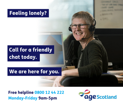 Fancy a chat? Maybe you just want to hear a friendly voice? Many thousands of  older people in Scotland feel lonely, perhaps more so than ever right now. But we're here to help. Call our Helpline for a chat. We've always got time to talk. 0800 12 44 222 ☎️  
#EndLoneliness