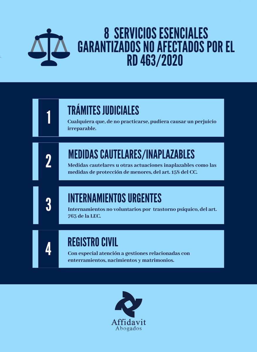 affidavitlaw's tweet photo. 🚨 8 Servicios garantizados y no afectados por la declaración de #Estadodealarma #COVID2019 #Legal #Affidavit https://t.co/bky4RcTljI