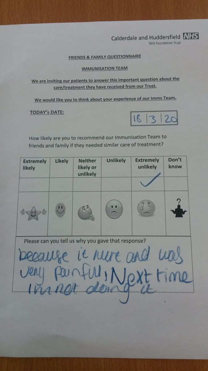 Well we can't be perfect all the time! Just to prove we do get a negative response on the odd occasion!  
#VaccinesWork 
<a href="/CHFTNHS/">Calderdale and Huddersfield NHS Foundation Trust</a> 
<a href="/CHFTCharity/">Calderdale & Huddersfield NHS Charity🧡</a> <a href="/chftcommunity/">Chft Community</a>