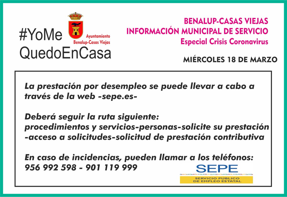 AytoBenalupCV's tweet photo. Información Municipal Especial Crisis Coronavirus Miércoles 18 de Marzo #Benalup #COVIDー19 #YoMeQuedoEnCasa   https://t.co/6tjKftTXoc https://t.co/CJ1J7nbWp5