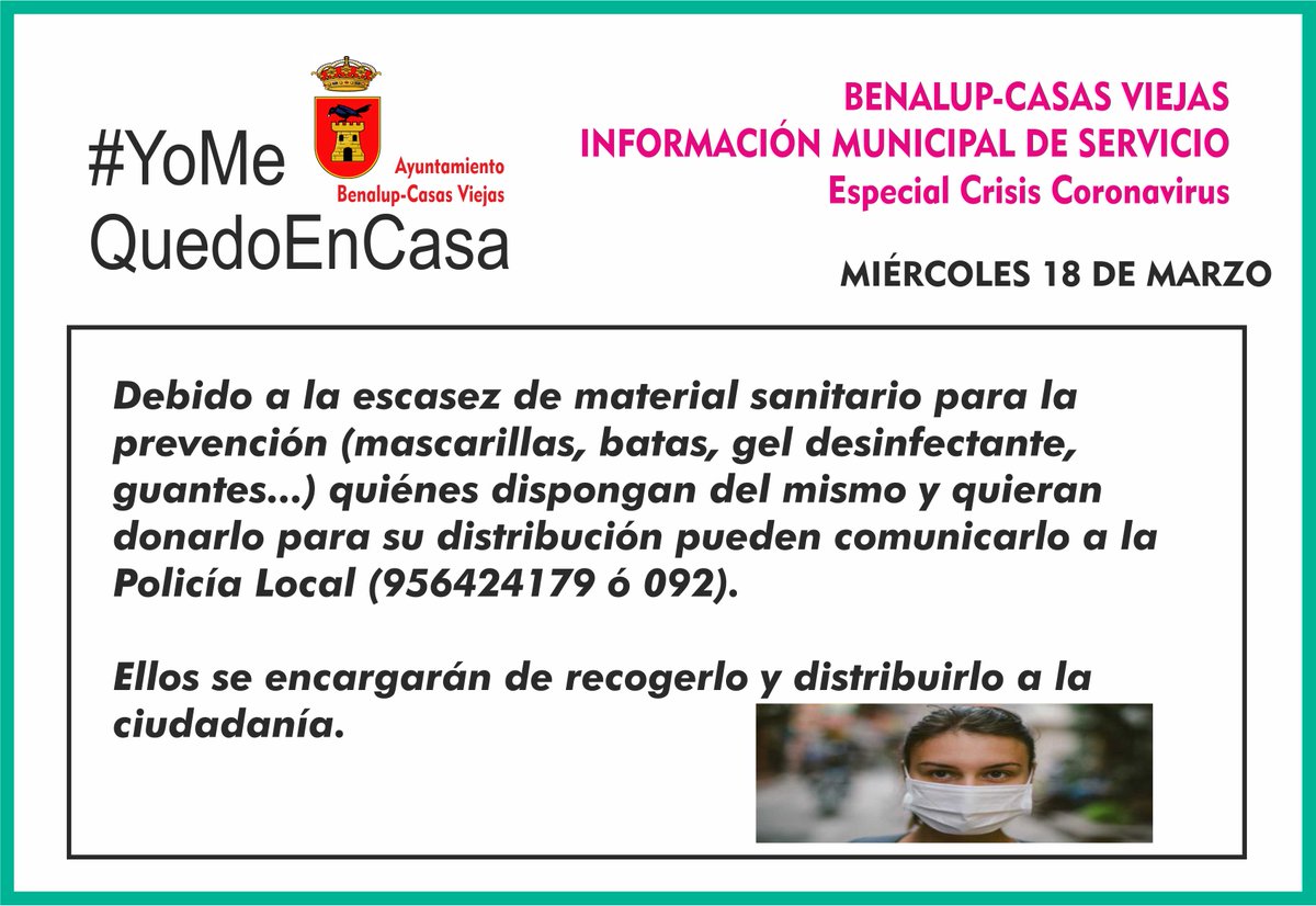 AytoBenalupCV's tweet photo. Información Municipal Especial Crisis Coronavirus Miércoles 18 de Marzo #Benalup #COVIDー19 #YoMeQuedoEnCasa   https://t.co/6tjKftTXoc https://t.co/CJ1J7nbWp5