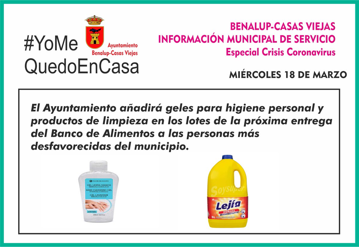 AytoBenalupCV's tweet photo. Información Municipal Especial Crisis Coronavirus Miércoles 18 de Marzo #Benalup #COVIDー19 #YoMeQuedoEnCasa   https://t.co/6tjKftTXoc https://t.co/CJ1J7nbWp5