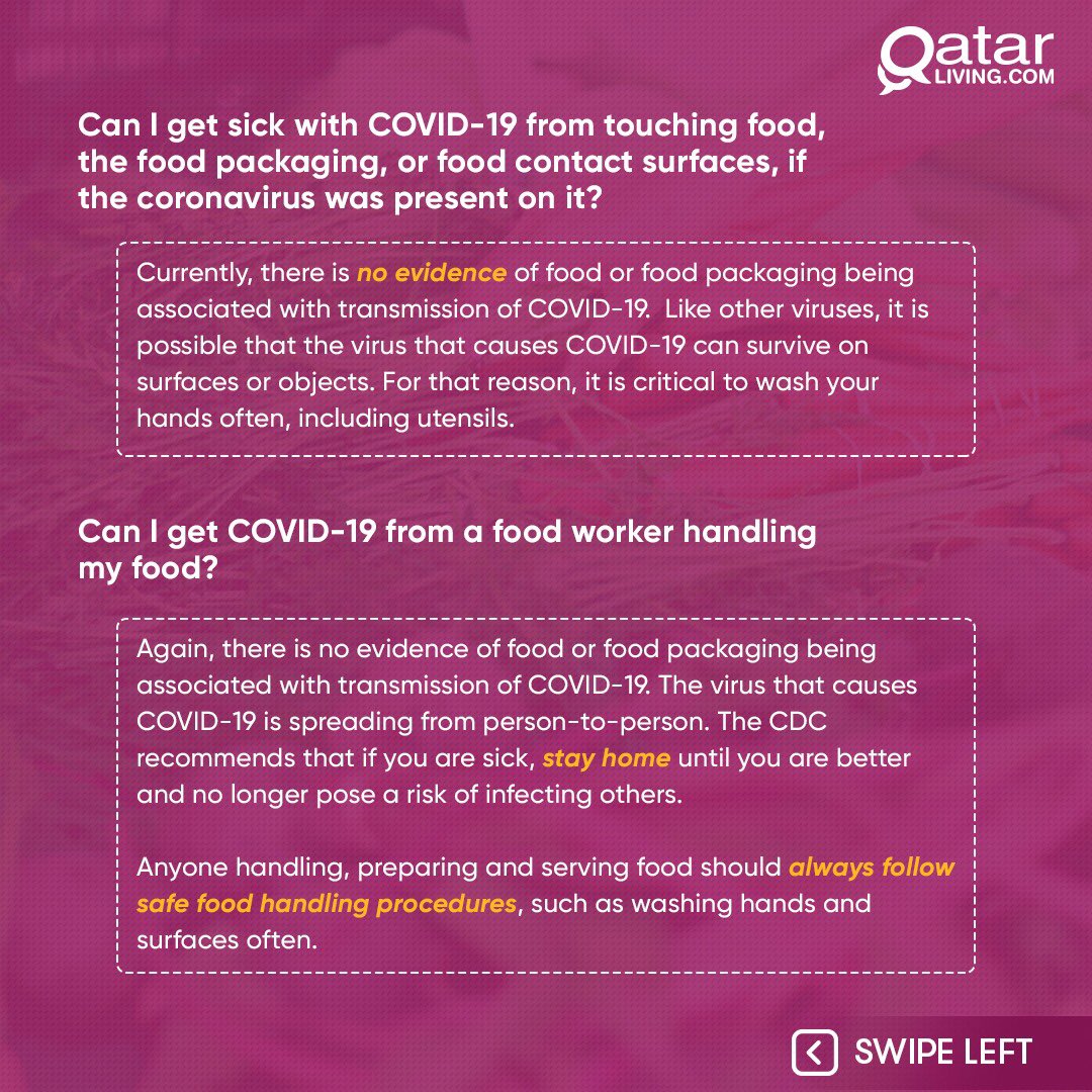 qatarliving's tweet photo. As concerns related to COVID-19 in the country is rising  #WellnessWednesday focuses on food safety.
 Here are the most frequently asked questions about food safety during COVID-19

Stay safe and keep it clean 🤚
#QLcares
#Foodsafety
#COVID19
#Qatarliving https://t.co/Ql91AvhqSY