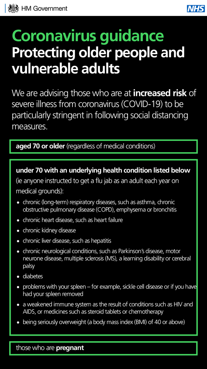 Anyone listed below, including people with asthma, should be particularly stringent in following social distancing advice:
▶️ gov.uk/government/pub…
 
The NHS will provide further bespoke guidance next week for those with serious underlying health conditions.