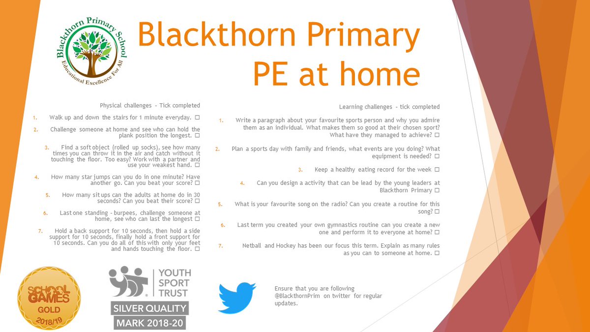 MrStevoCoach's tweet photo. A few ideas for Primary Home learning if schools close.👍 https://t.co/f0tLQO6dkI