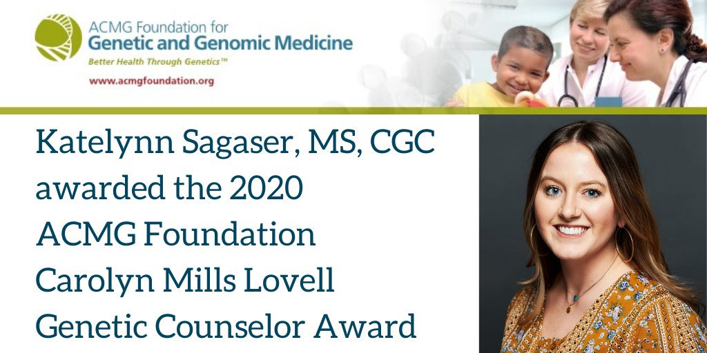 Katelynn Sagaser, MS, CGC, a certified genetic counselor and assistant professor of gynecology &amp; obstetrics <a href="/HopkinsMedicine/">Johns Hopkins Medicine</a>, has been awarded the 2020 #ACMGFoundation Carolyn Mills Lovell Genetic Counselor Award. #ACMGMtg20 bit.ly/2WqeYEb <a href="/katiesagaser/">katie sagaser (she/her)</a>