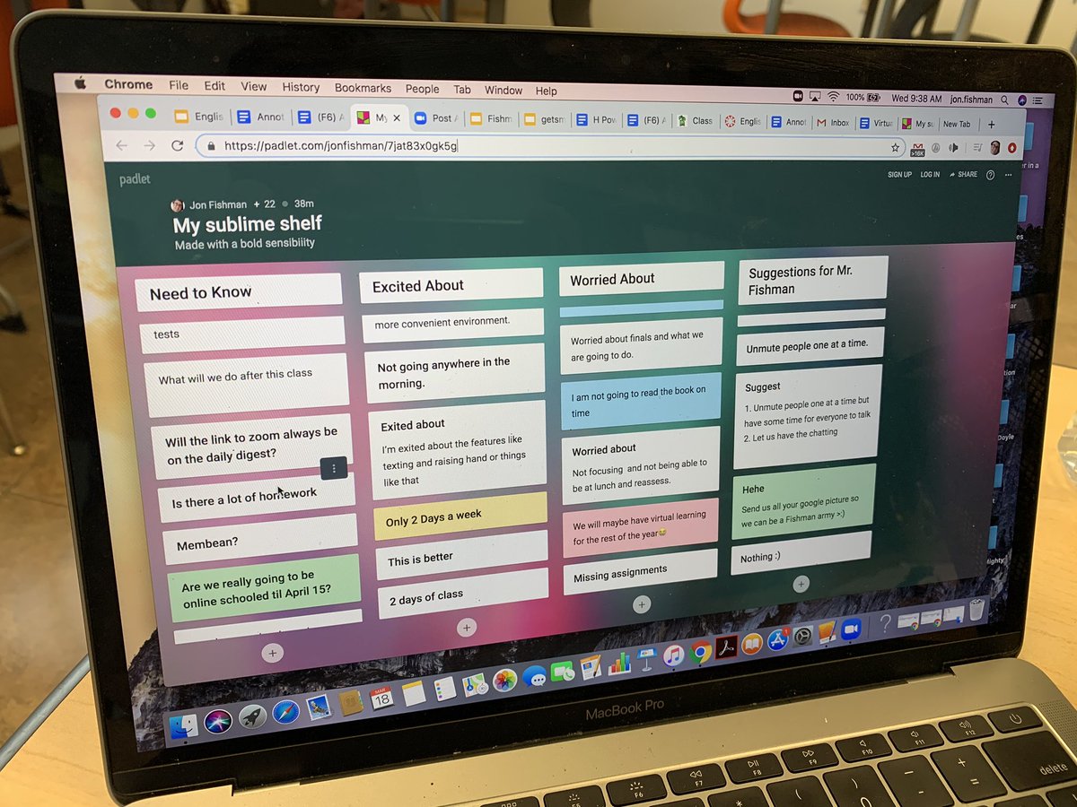 Jon_Fishman8's tweet image. Today during 6th grade English, @NBPSEagles students used @padlet to create a #compasspoint. This Visible Thinking routine allowed my students to express their thoughts on going virtual! @RonRitchhart