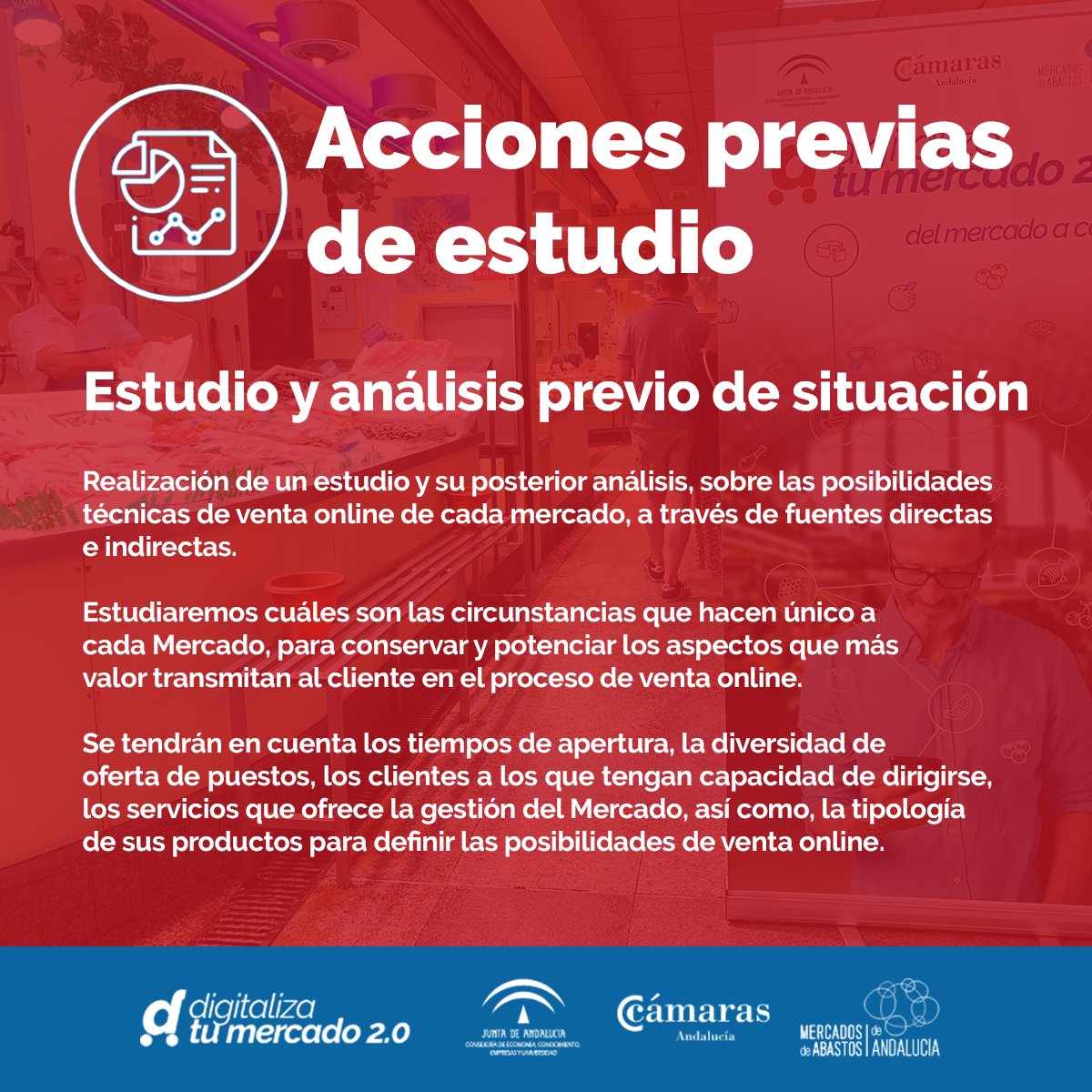 ¿Cómo ha comenzado #DigitalizaTuMercado2.0 en los #MercadosdeAbastos 🛒 participantes?

Así es la 1️⃣ Fase: Estudio y análisis previo.

📲 digitalizatumercado2.es

@EconomiaAnd · @comercioAND · @CCAndalucia