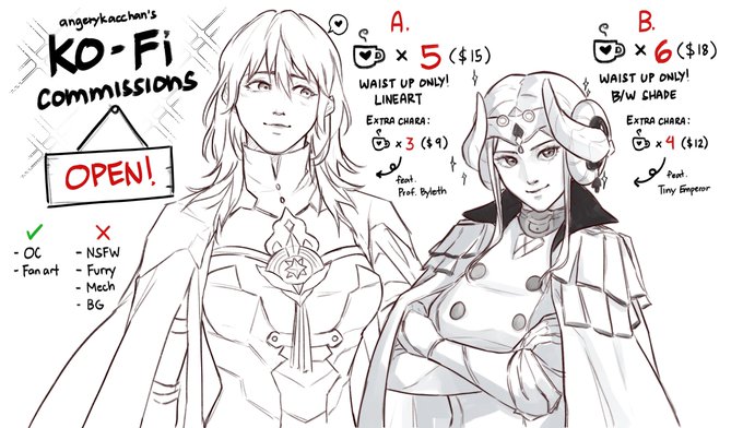 KO-FI COMMISSIONS OPEN! (5 slots only for now!)

Heya! I'm opening limited Ko-Fi commissions. Here are my prices~

If interested, click my link and pay how much you owe. Then pls leave a message w/ your prompt and twitter@ ~ (so i can dm u) thank you! :> 

https://t.co/EnXr2eGGT9 