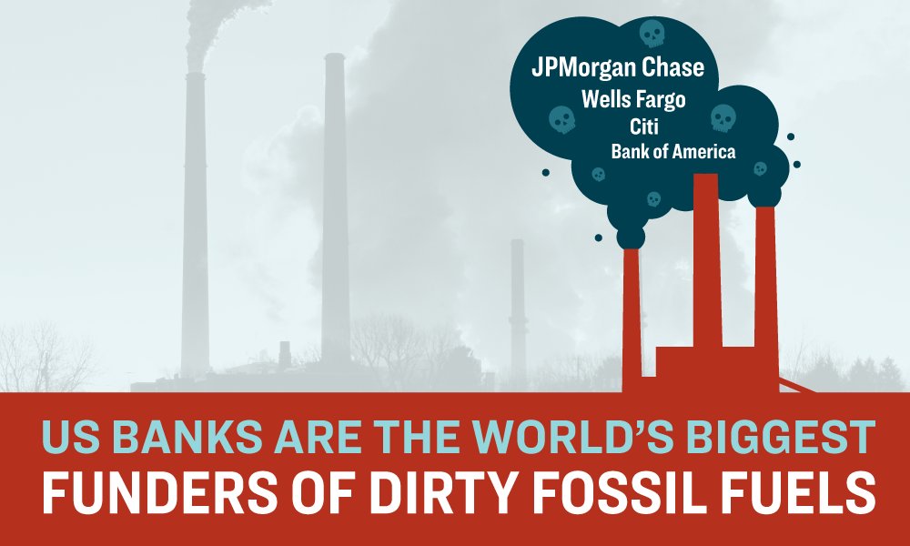 350COAction's tweet photo. @jpmorgan @chase, @Citibank @BankofAmerica &amp; @WellsFargo account for nearly a third of fossil fuel finance from 35 banks. U.S. banks are leaders in the climate crisis. RT to urge these banks to #DefundClimateChange Learn more at https://t.co/gt5cNGutBx https://t.co/mZFl2uY453