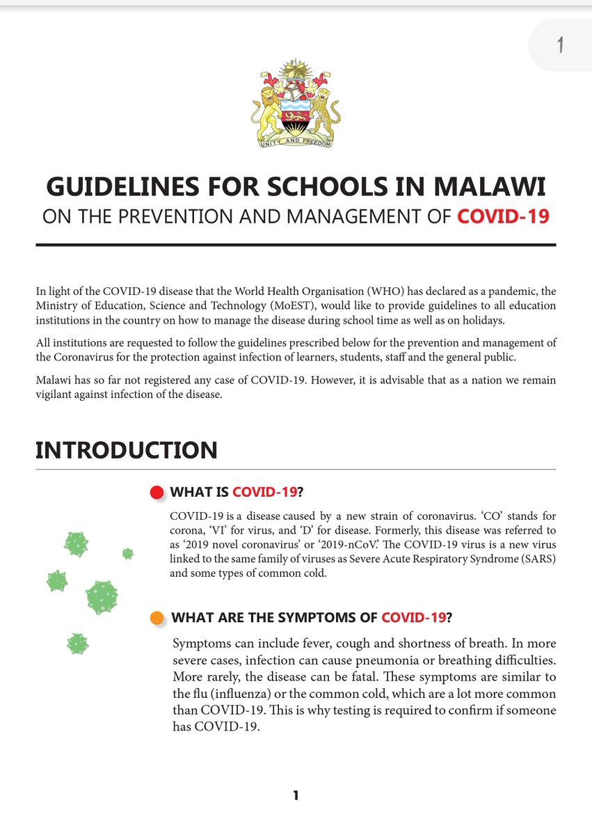 MalawiGovt's tweet image. GUIDELINES FOR SCHOOLS IN #MALAWI ON THE PREVENTION AND MANAGEMENT OF #COVID19 #CORONAVIRUS