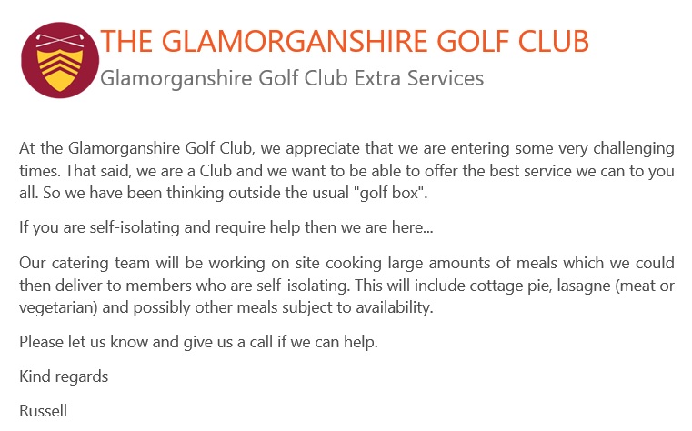 glamgolf's tweet photo. We are entering challenging times so while we're allowed to continue to open, we're doing what we can to help our most vulnerable members. Stay safe everyone #coronavirus #COVID19 https://t.co/3WICr4rIsk