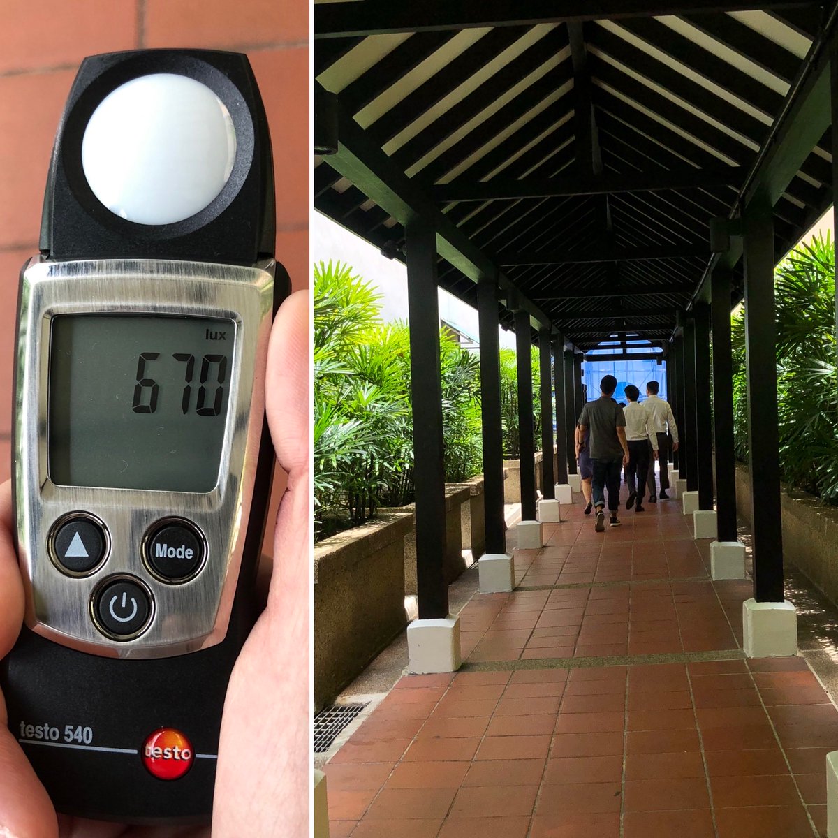 prijipriji's tweet photo. 650 lux in an outdoor walkway, wooden truss, pleasantly flanked with lady palms. One of the nicest outdoor walkways in Singapore! 1pm, March. Intermediate sky #daylightmapping https://t.co/XlEXlCG29V