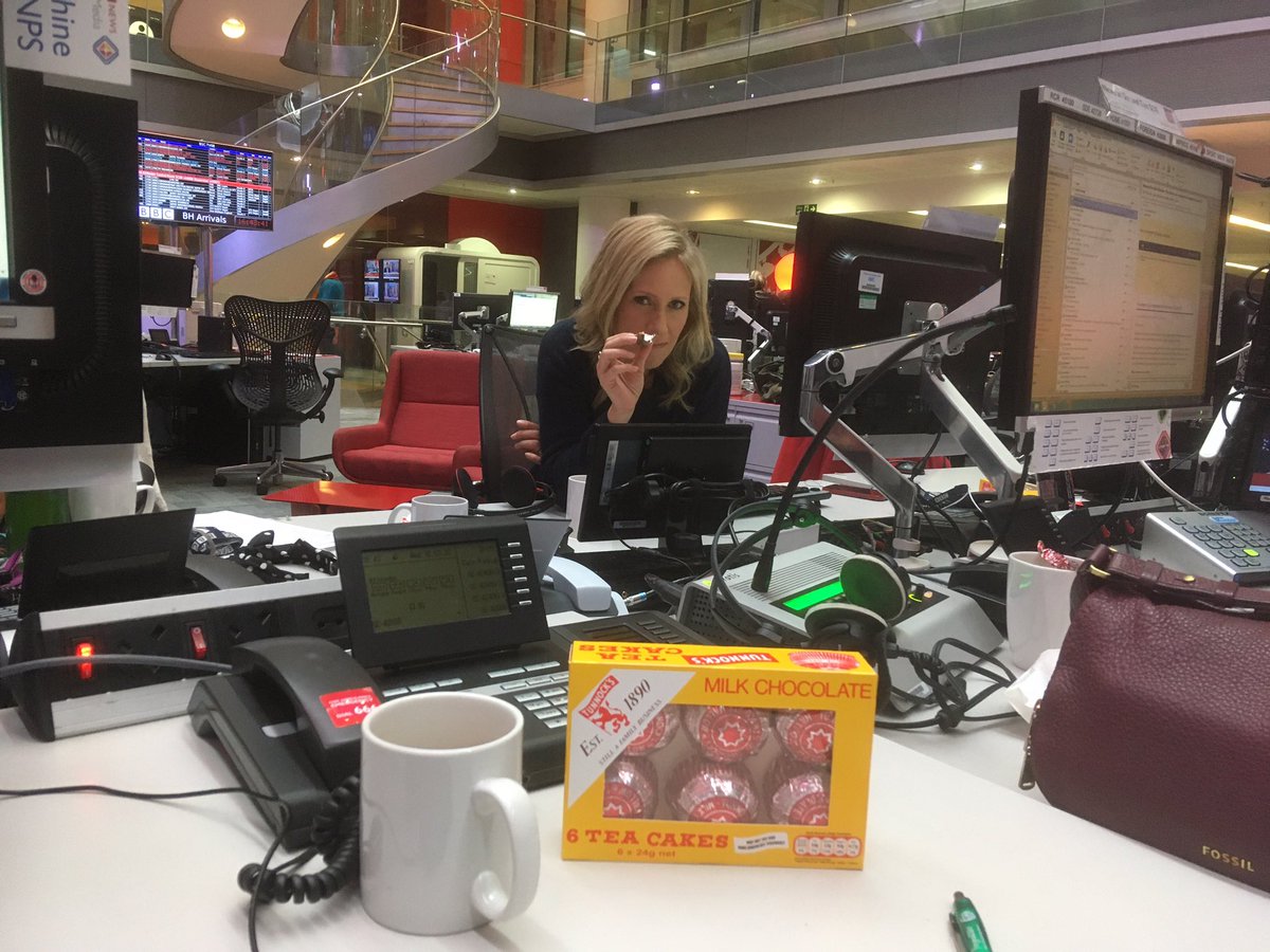 All you need for a successful #BBCNewsSix. A box of tea cakes. <a href="/sophieraworth/">sophieraworth</a> A cup of tea. And a brilliant BBC team who are all working in very tough circumstances.