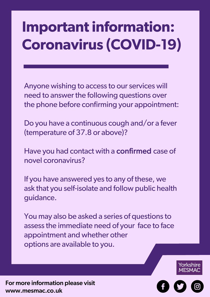 We will now be triaging all HIV/STI/pregnancy tests over the phone ahead of all appointments made. We are still offering tests where safe and necessary, your sexual health is still important to us. #covid19UK
