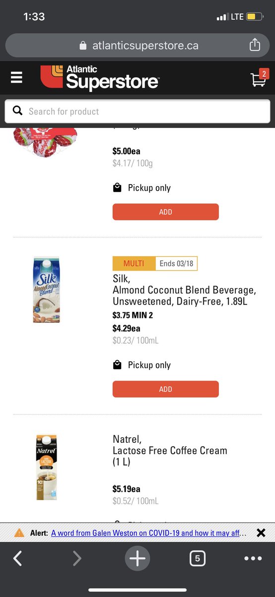 Grocery shopping online and noticed #atlanticsuperstore messed up and put Silk under the dairy section instead of the nut juice section 🤔