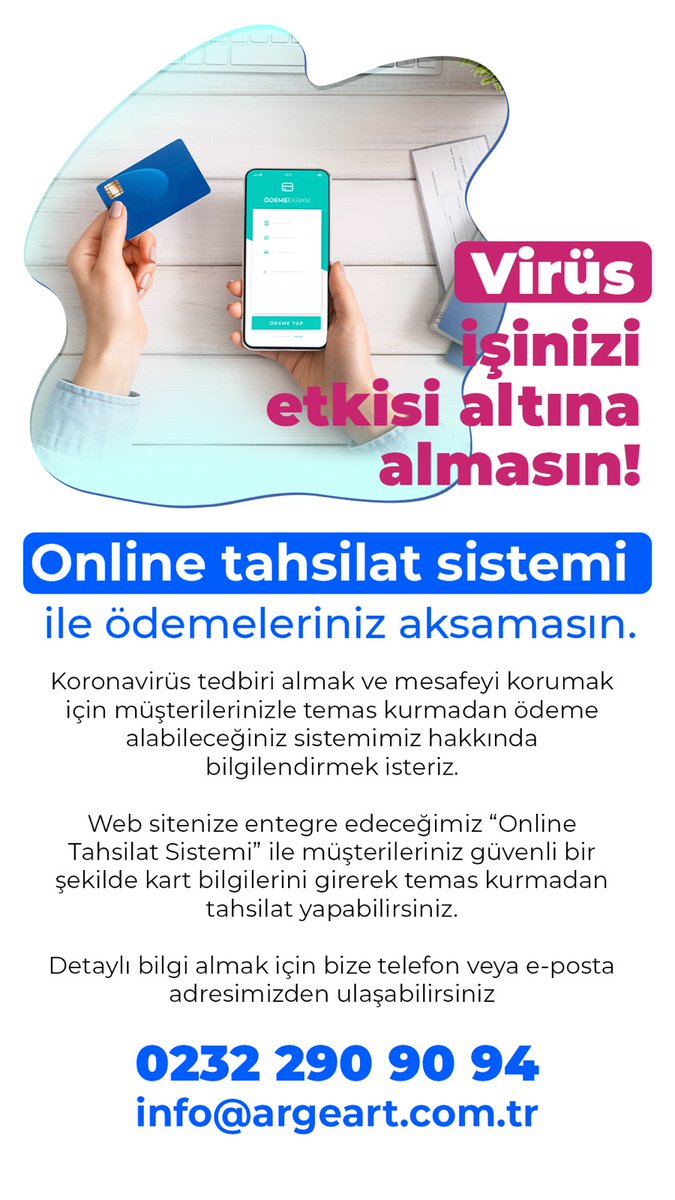 VİRÜS İŞİNİZİ ETKİSİ ALTINA ALMASIN. ONLINE TAHSİLAT YÖNTEMİ İLE ÖDEMELERİNİZ AKSAMASIN.