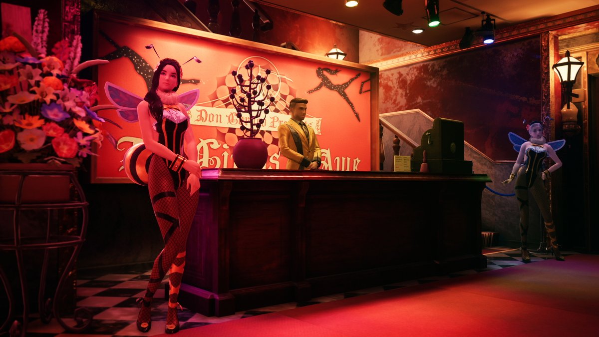 finalfantasyvii's tweet photo. The Honeybee Inn is Wall Market's premier nightclub. Nightly performances dazzle audiences with spectacular shows featuring the gorgeous honeygirls and boys. There may also be a selection of private rooms for its more discerning customers... #FF7R https://t.co/HeegZsGeQm