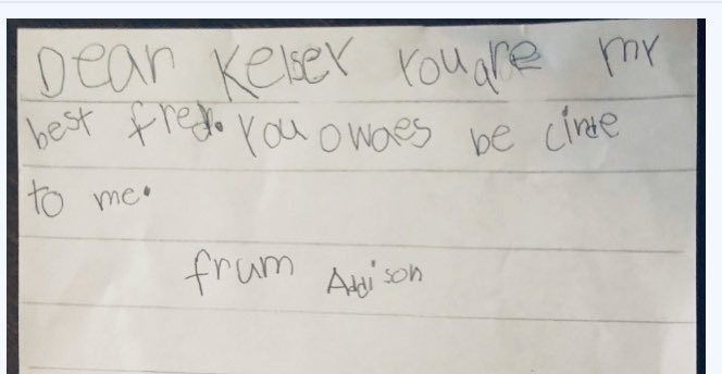 GboutShack's tweet photo. Asked students to write a letter to a friend and they are just the sweetest! I can’t wait to see more on @Seesaw today. “You always be kind to me.” 😭❤️ @SESLions #PCSlearns https://t.co/80LIy2tUXx