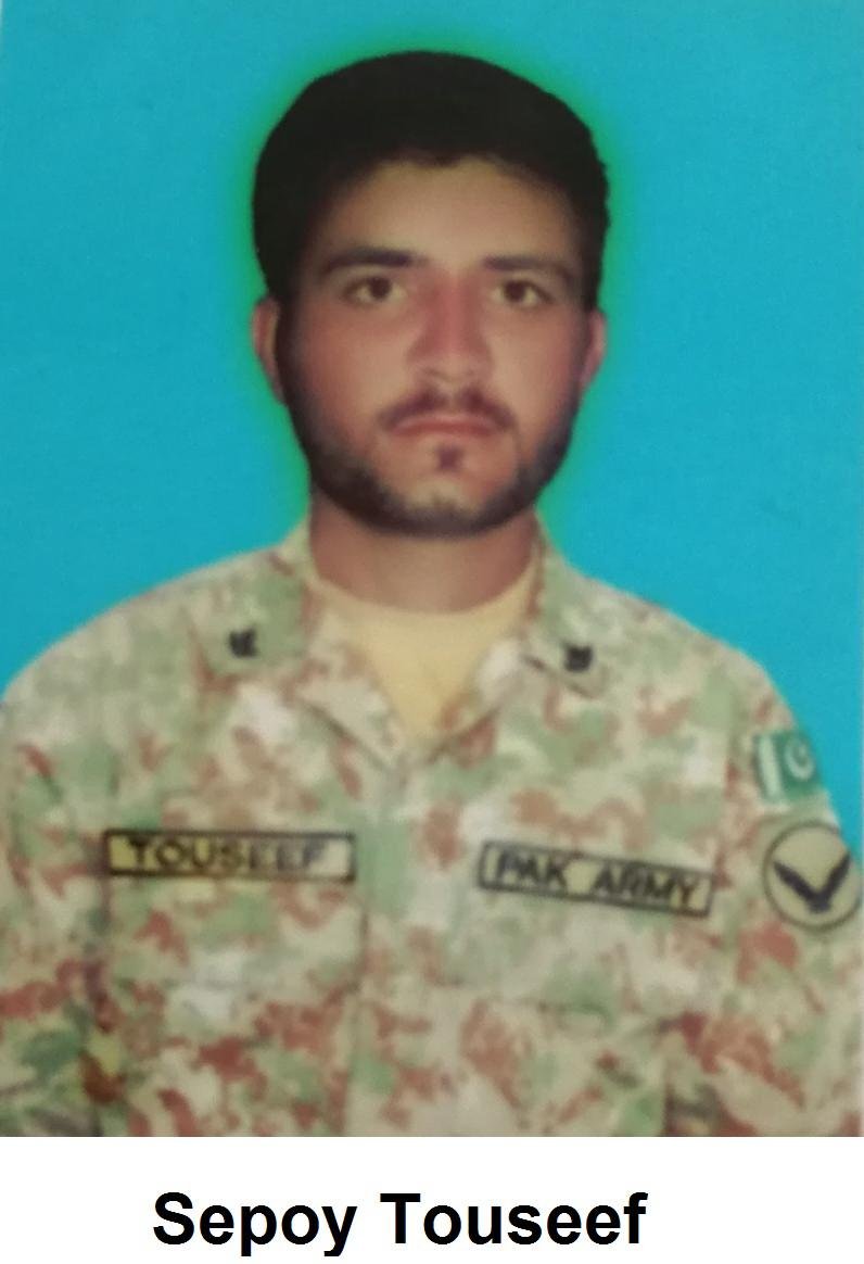 Lieutenant Agha Muqaddas Ali Khan, Hawaldar Qamar Nadeem, Sepoy Muhammad Qasim, Sepoy Tauseef , lost life in an encounter with the militants in  #DattaKhel , North  #Waziristan.