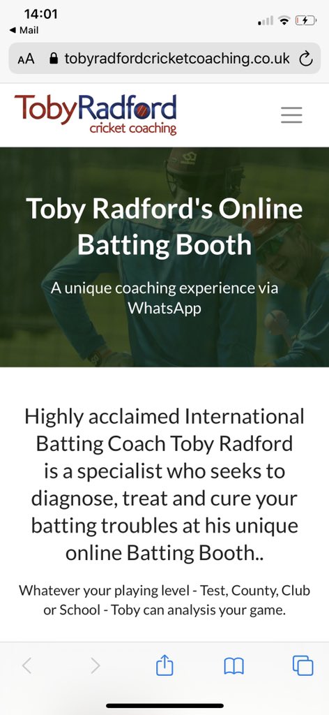 NEW! The Batting Booth - wherever you are in the world, simply upload  your batting footage via Wattsapp and I will personally review it and make any recommendations.  Please click below. tobyradfordcricketcoaching.co.uk/the-online-bat…