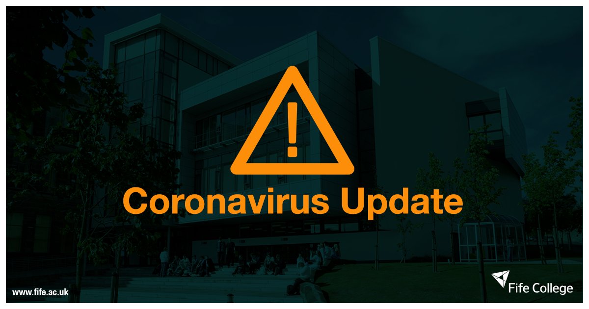 fifecollege's tweet photo. ℹ️ Coronavirus Update: In response to the latest guidance from Government, we have taken the decision to suspend all face to face teaching, in all of our campuses, from the end of today (9pm, Wednesday, 18 March).

➡️ Further information - https://t.co/RRuQsth7GG https://t.co/cQirQKE9c7