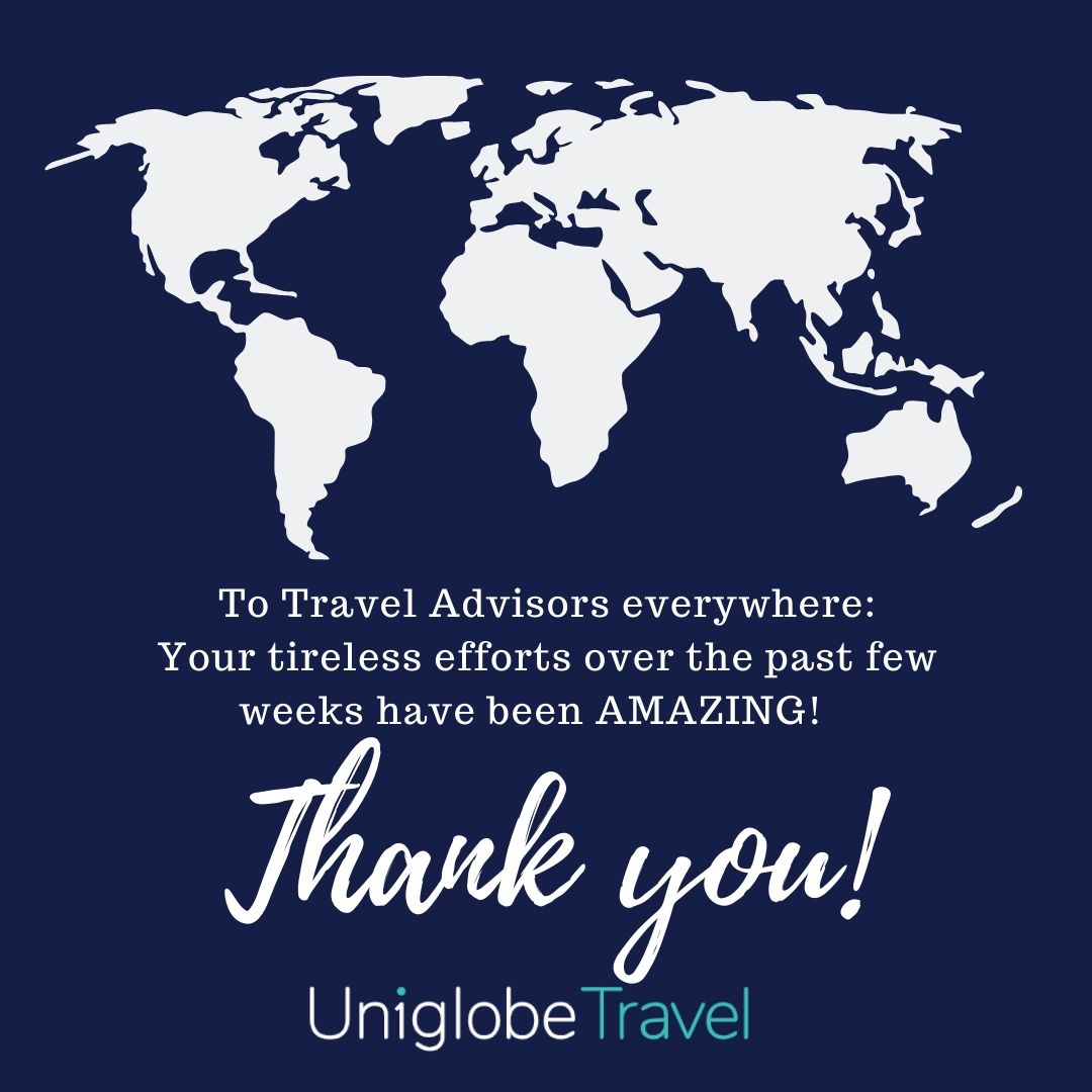 uniglobeeast's tweet photo. THANK YOU to all Travel Advisors everywhere!  #uniglobetravel #changeovercancel https://t.co/9p619cyOOG