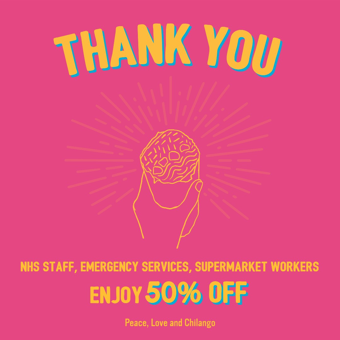 Thank you for your incredibly hard work during this crazy time, helping to keep us healthy, safe and fed. We're here to keep you fuelled, with 50% off our menu when you show your ID card at the till. 💛