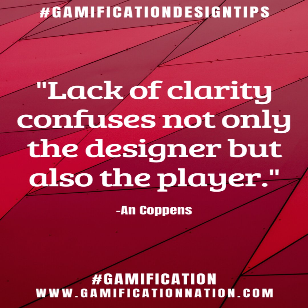 ludigencia's tweet image. #Gamificación Nos gusta GamificationNat

Daily #Gamificationdesigntips: Lack of clarity confuses not only the designer but also the player. #Gamificationdesigntip #Gamification #Gamificationnation #Design #Gamedesign #Gamificationdesign #Gamedesigntip 
…