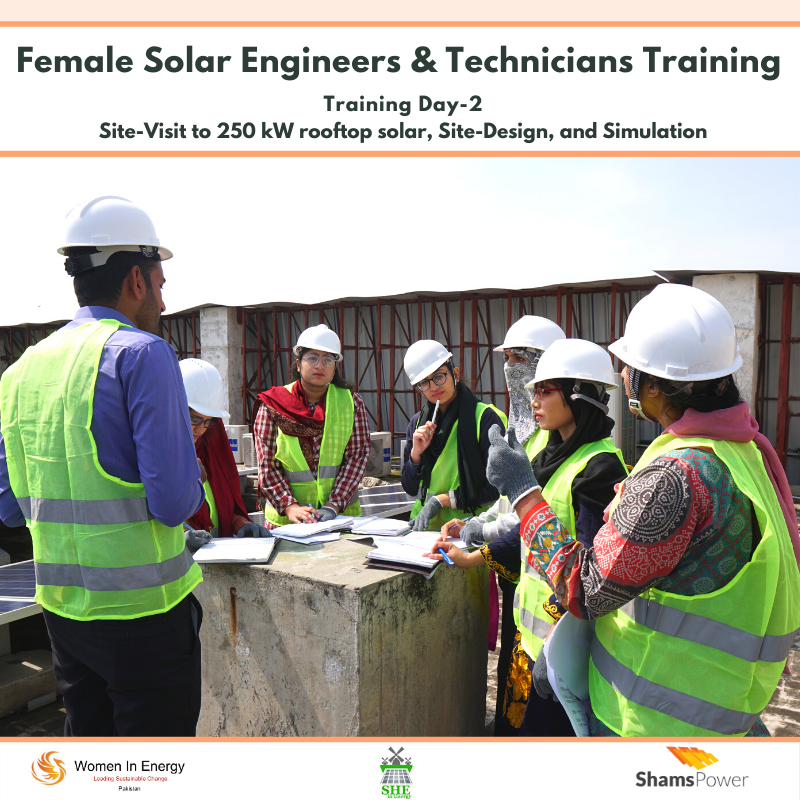 PkWomenInEnergy's tweet photo. Continuing with providing skills-based training, the second "Female Solar Engineers & Technicians Training" Day-2 had site visit for hands-on experience for engineers/students. #ShamsPower & @PkWomenInEnergy hosted the training conceptualized by @RehanaAzizGB.
#womENERGY2020 https://t.co/1yDKsWevfn