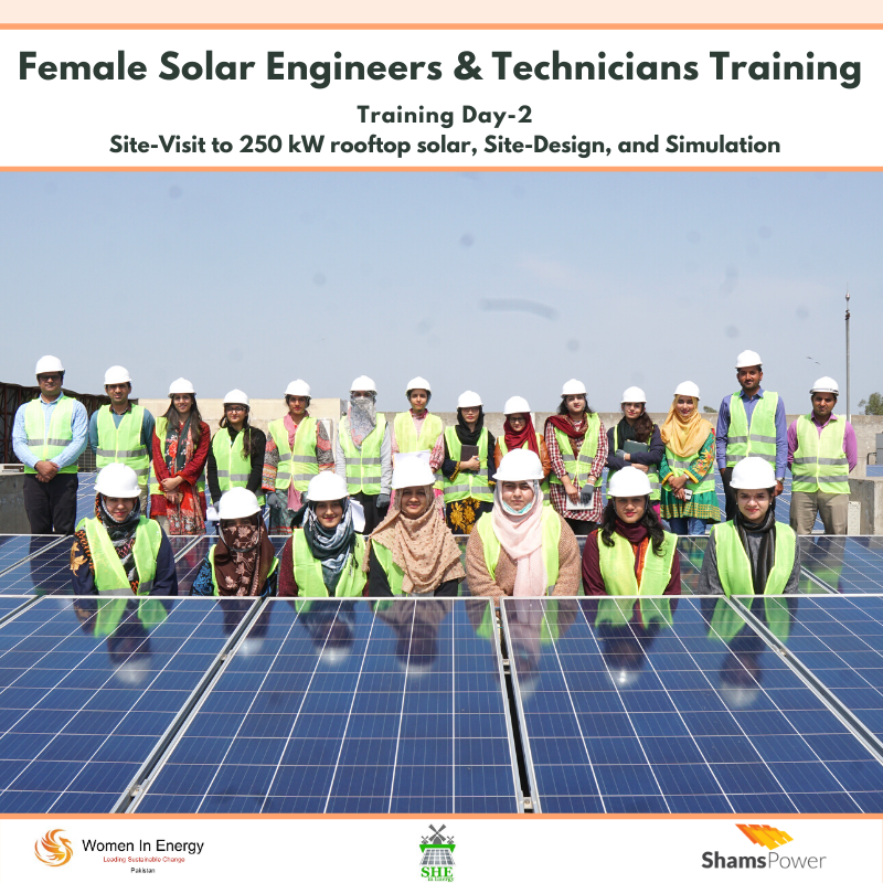 PkWomenInEnergy's tweet photo. Continuing with providing skills-based training, the second "Female Solar Engineers & Technicians Training" Day-2 had site visit for hands-on experience for engineers/students. #ShamsPower & @PkWomenInEnergy hosted the training conceptualized by @RehanaAzizGB.
#womENERGY2020 https://t.co/1yDKsWevfn