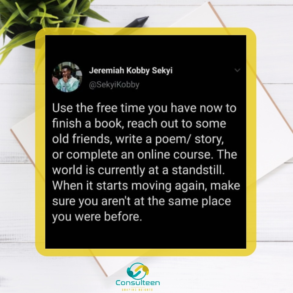 ConsulteenGhana's tweet photo. Need ideas to occupy yourself this free time season?
#mentoring
#youthdevtinghana
#studententrepreneur
#youthempowerment
#smartthingtodo
#keepLearning
#CONVID19
@SekyiKobby https://t.co/aPh9TfVVUy
