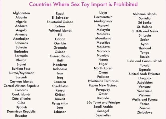 ClickPleasure's tweet photo. Petite liste des pays au sein desquels l'importation de sextoys est interdite... On n'a pas assez de doigts ! 😱

#clickpleasure #masterclass #sextoy #sextech #transfonum #digital https://t.co/zDSAxKjvGP
