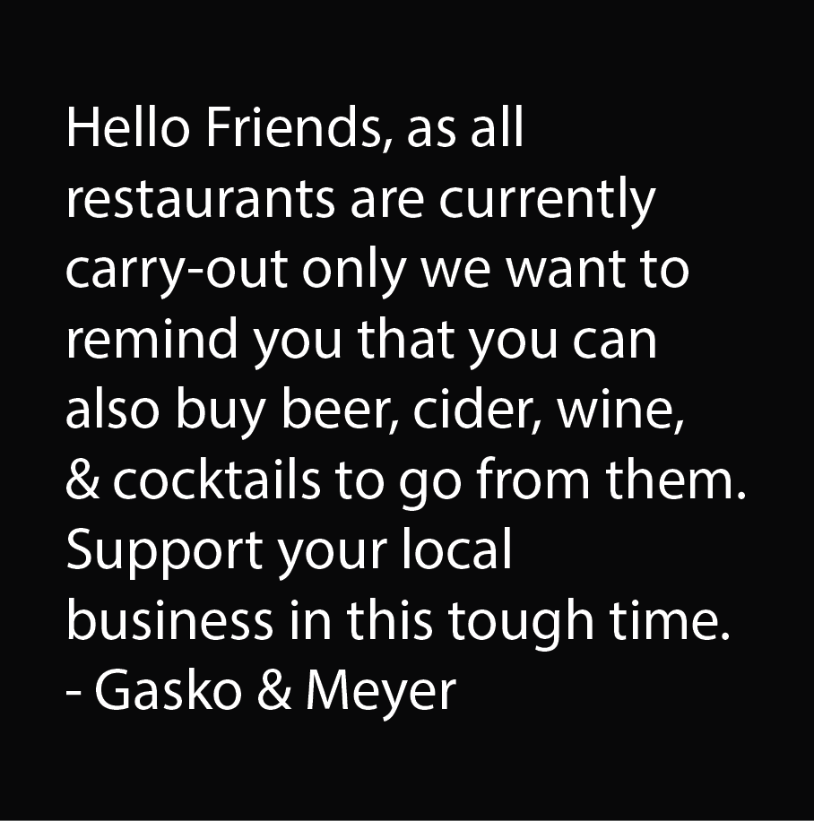 GaskoMeyer's tweet photo. Valued customers, we want to support you as much as possible in these crazy times. If you are offering take out, curbside pickup or delivery tag us in your post and we will help to spread the word. We are taking all the necessary precautions while we continue to work with you. https://t.co/Kwr78MKfI5