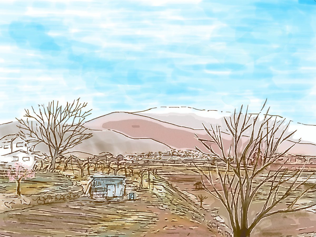 りん 田舎暮らしのイラストレーター Sur Twitter 天気が良い時は外へ出よ 少し高台に来るとちょっとずつ緑がふえてる イラスト Illustration スケッチ Sketch Drawing 1日1絵 一日一絵 イラスト好きな人と繋がりたい お絵描き 絵 風景画 田舎 山 春